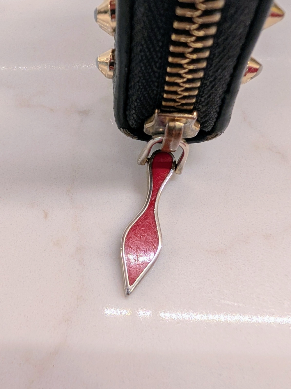 Christian Louboutin Black Leather Studded Wallet with Silver Spikes - Picture 3 of 9